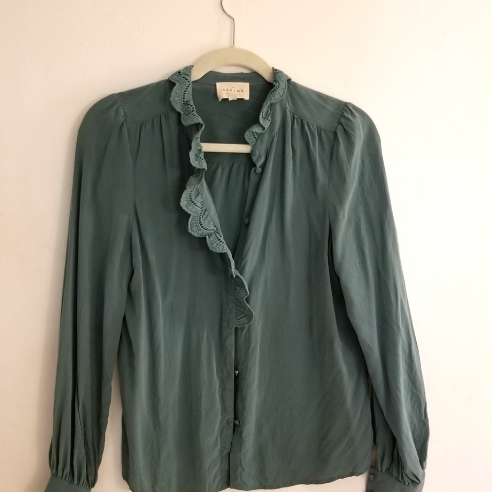 Sezane Chloe shirt in sage size 34
